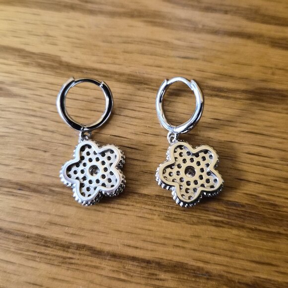 Sterling Silver CZ Floral Dangle Earrings 925 LOFT Micro‑pavé Office Siren Luxur - Picture 4 of 7
